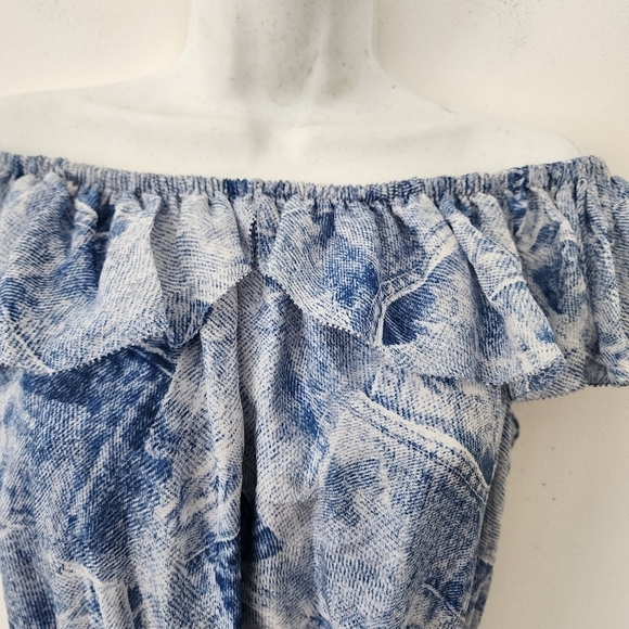 L'AGENCE Leonie Denim-Inspired Off Shoulder Silk Mini dress Size Small - Picture 5 of 15